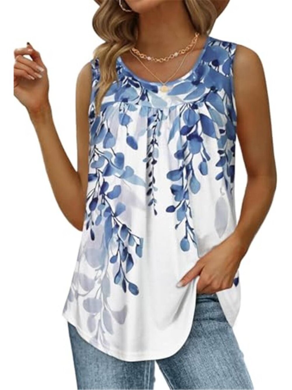 Womens Tank Tops Summer Sleeveless Blouse Crewneck Casual Loose Fit Tunic Shirt